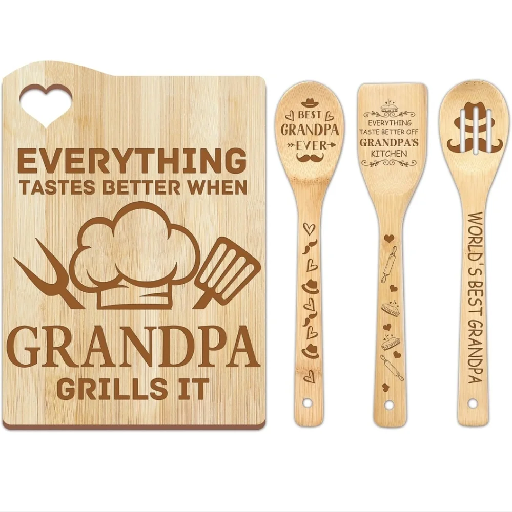NIB Grandpa Cutting Board W/Spatulas Spoons Gifts for Grandpa on Fathers Day - Picture 2 of 8